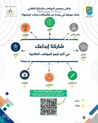 جامعة الكويت تفتح باب التسجيل في ملتقى المواهب والابتكار الطلابي وتدعو الطلبة للمشاركة